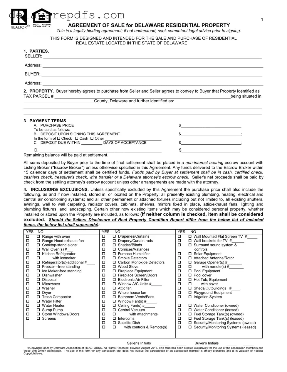Free Agreement Delaware PDF Template