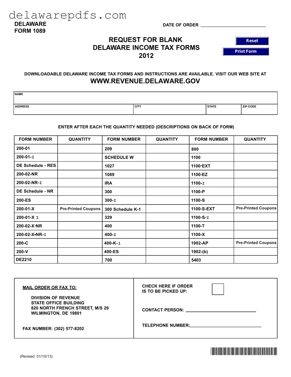 Free Delaware 1089 PDF Template