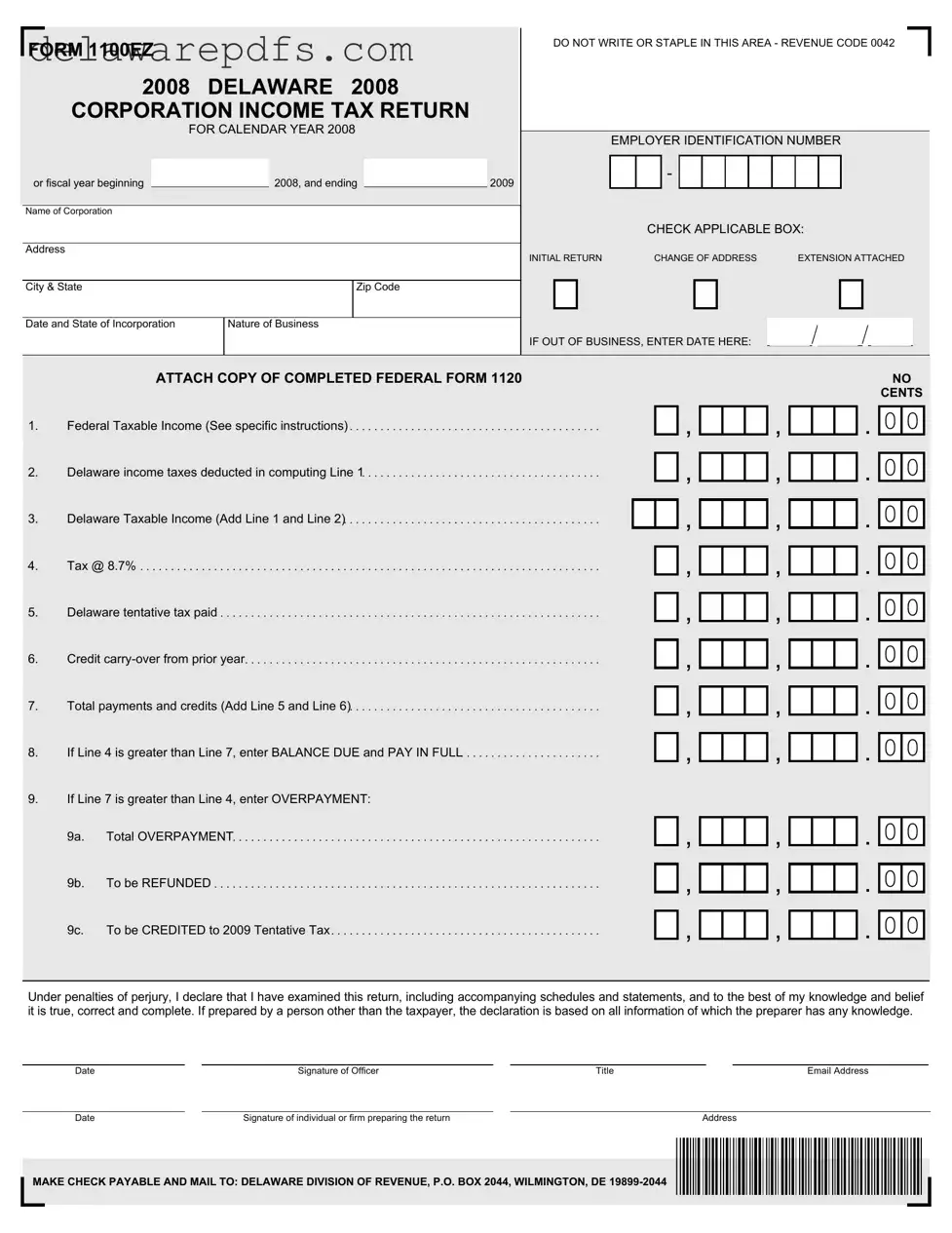 Free Delaware 1100Ez PDF Template