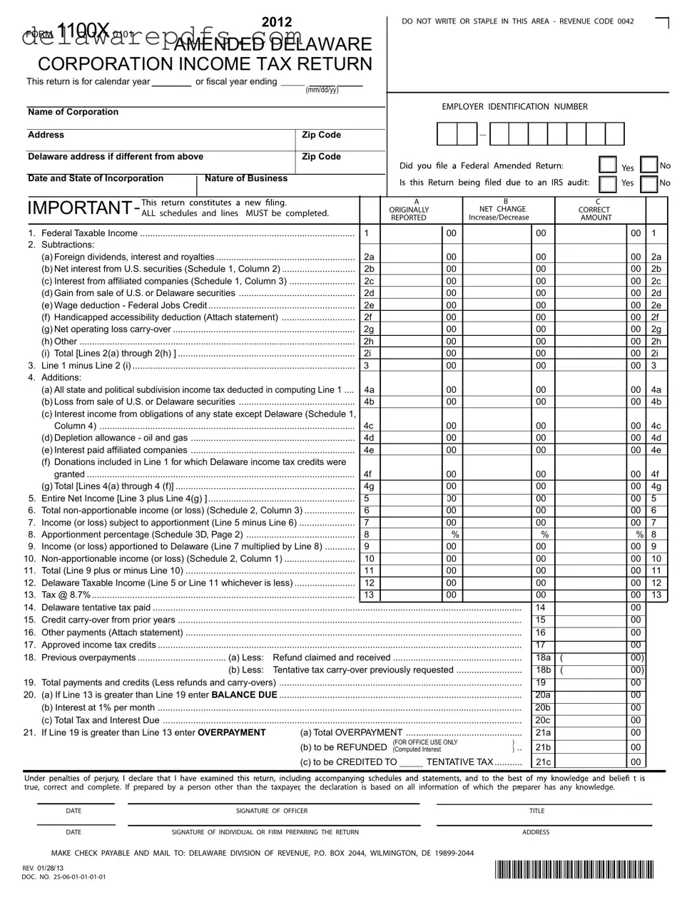 Free Delaware 1100X PDF Template