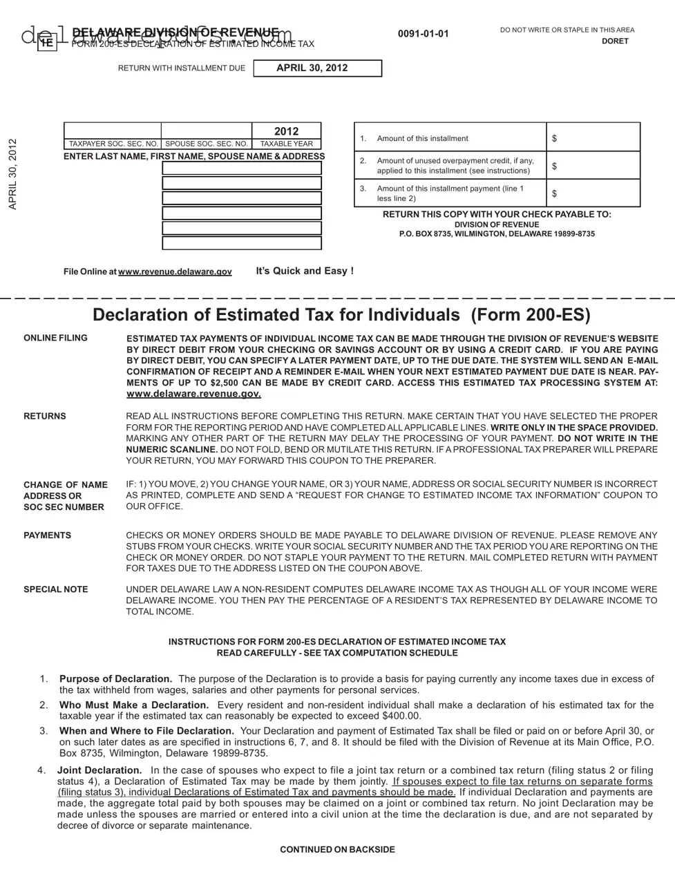Free Delaware 200 Es PDF Template
