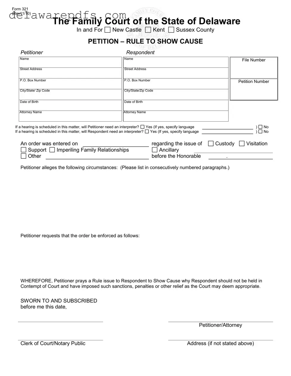 Free Delaware 321 PDF Template
