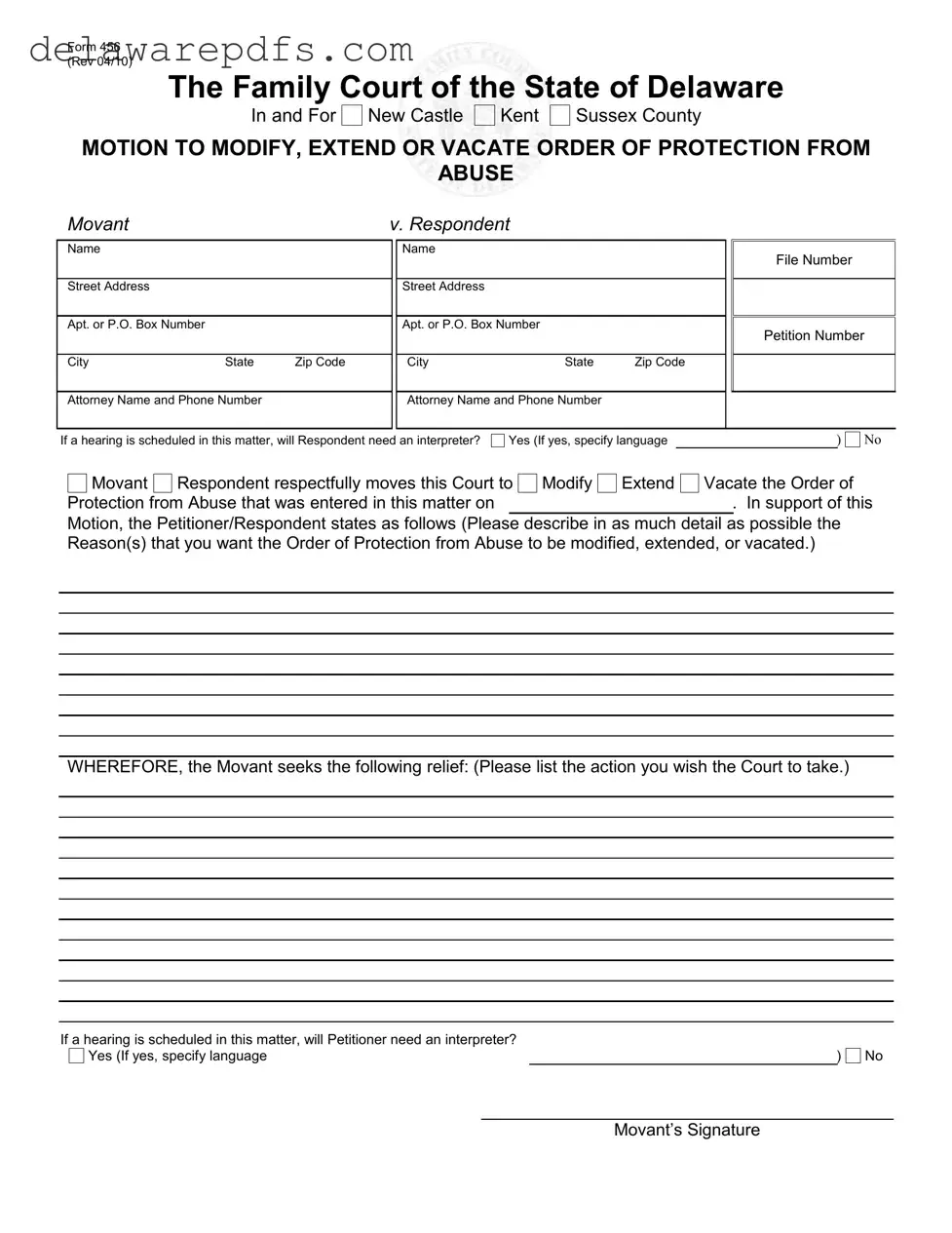 Free Delaware 456 PDF Template