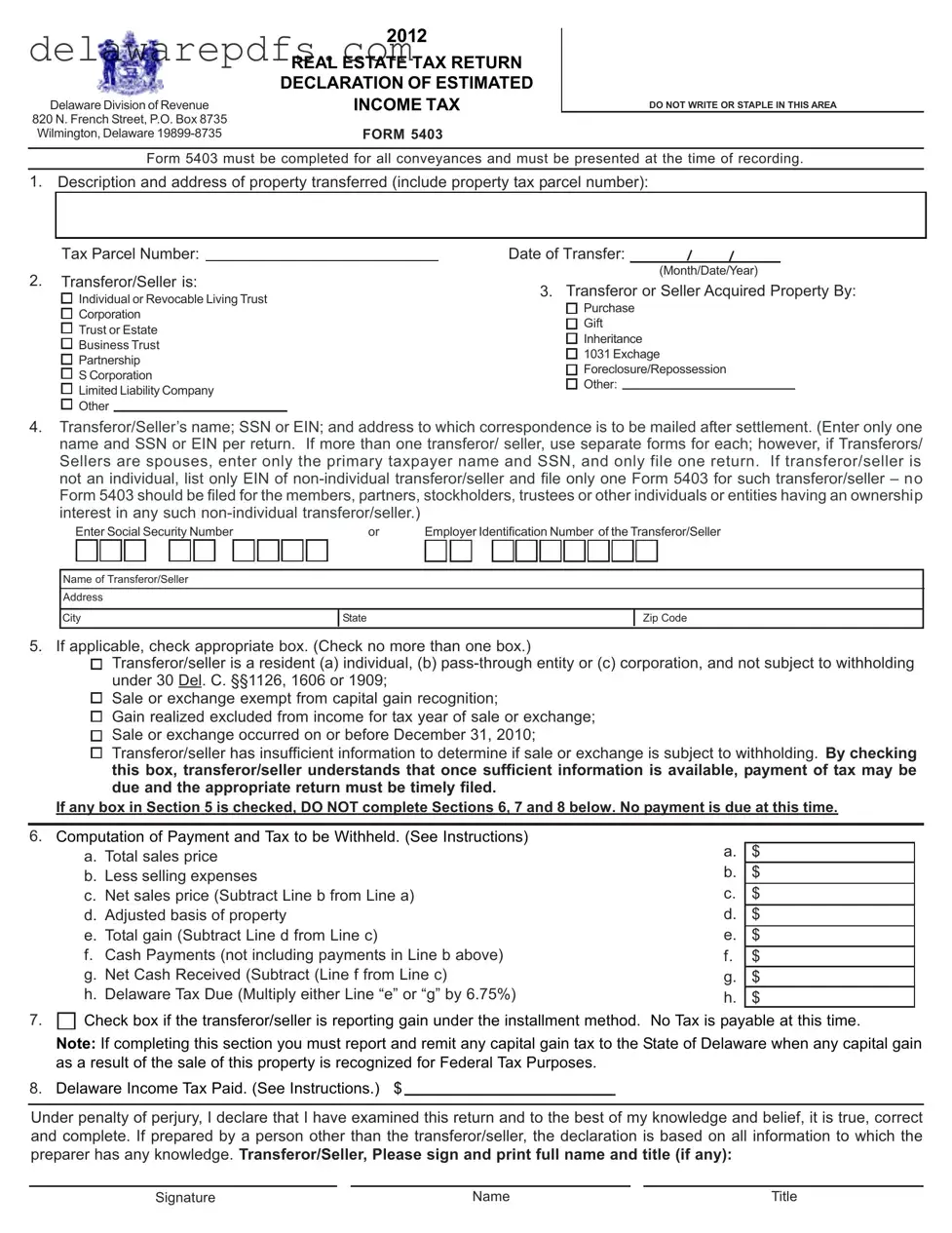 Free Delaware 5403 PDF Template