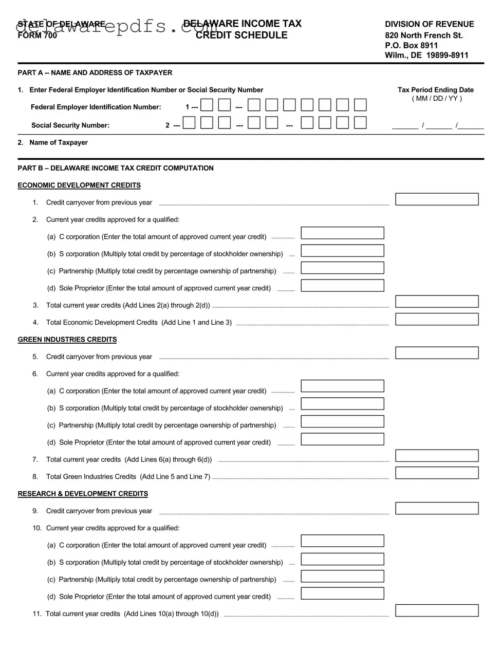 Free Delaware 700 PDF Template