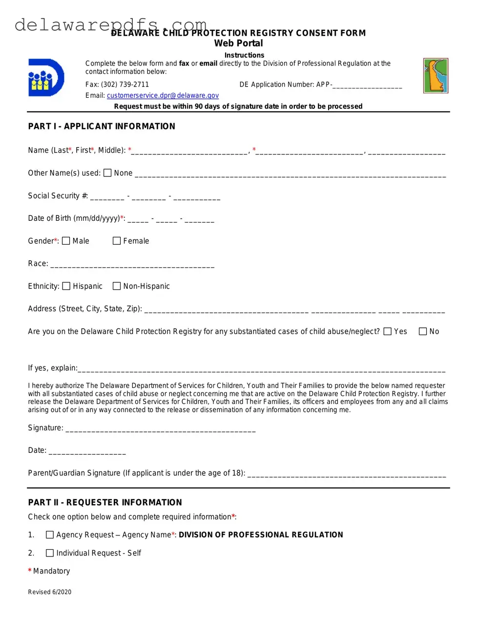 Free Delaware Child Protective Registry PDF Template