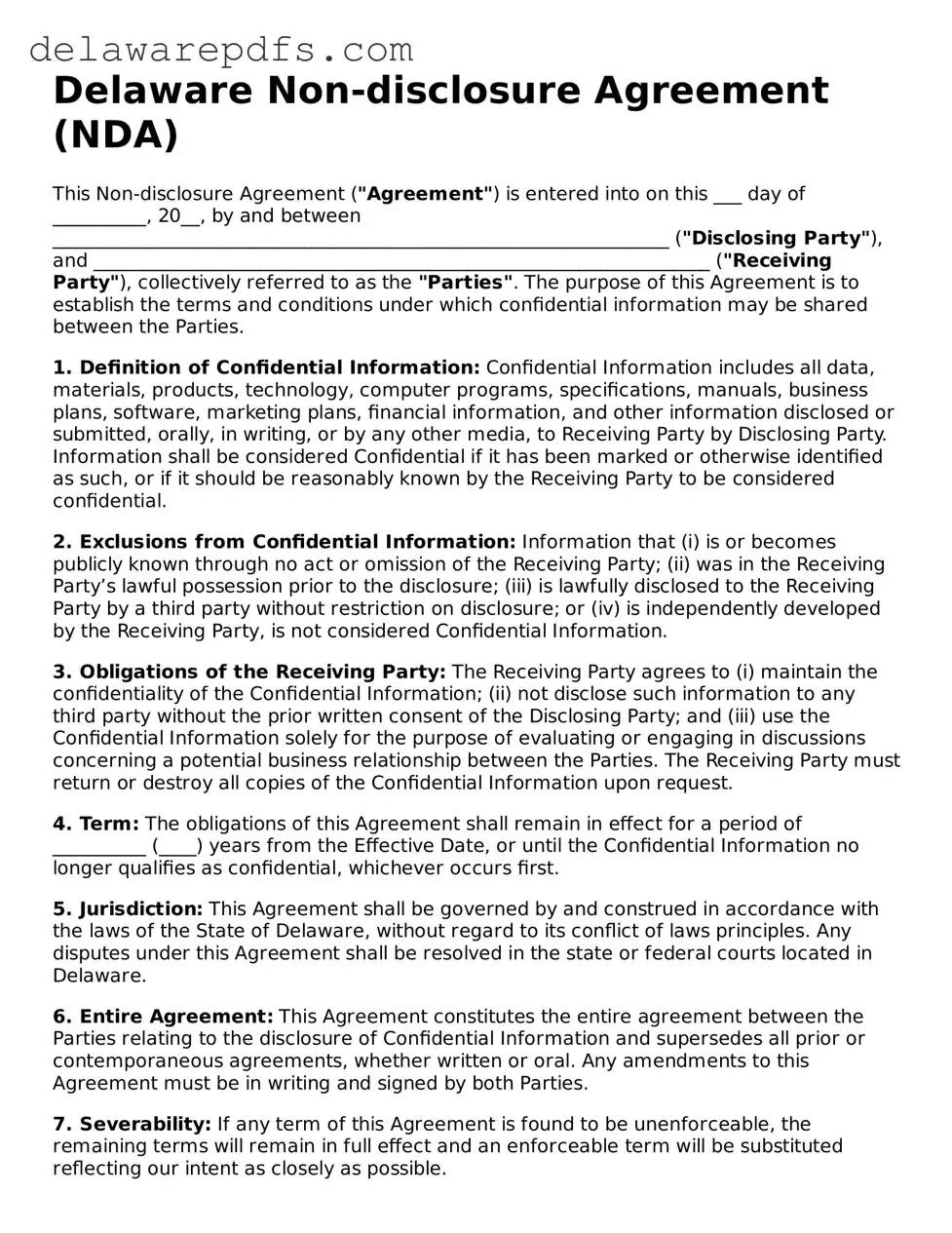 Legal Delaware Non-disclosure Agreement Document