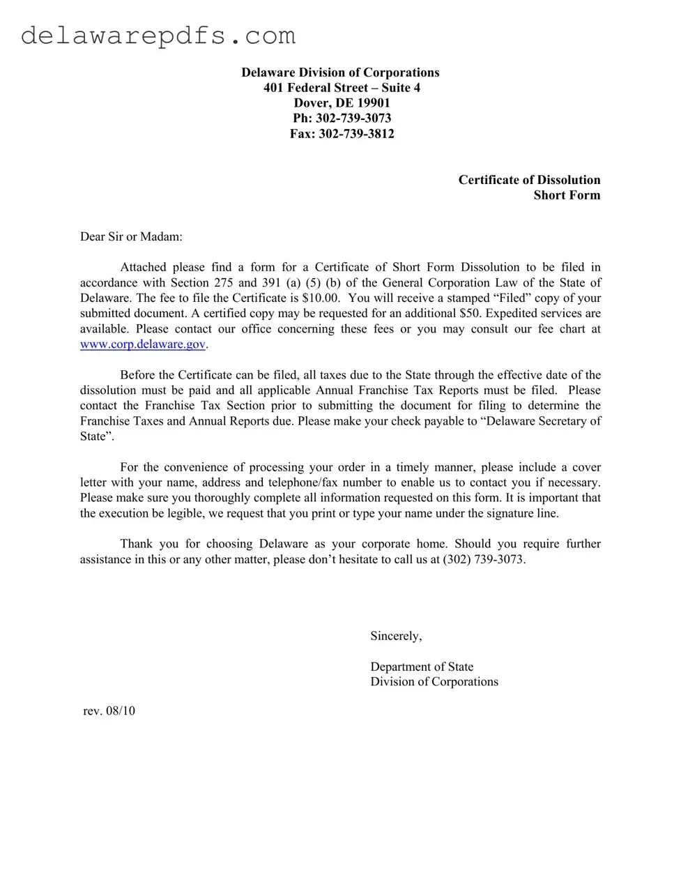 Free Delaware Corporation Dissolution PDF Template