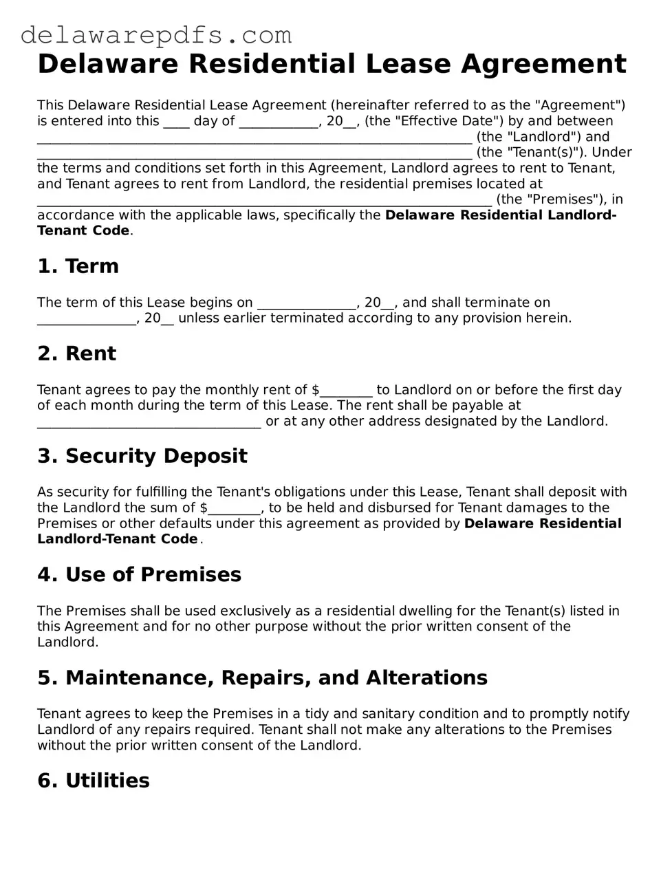Legal Delaware Residential Lease Agreement Document