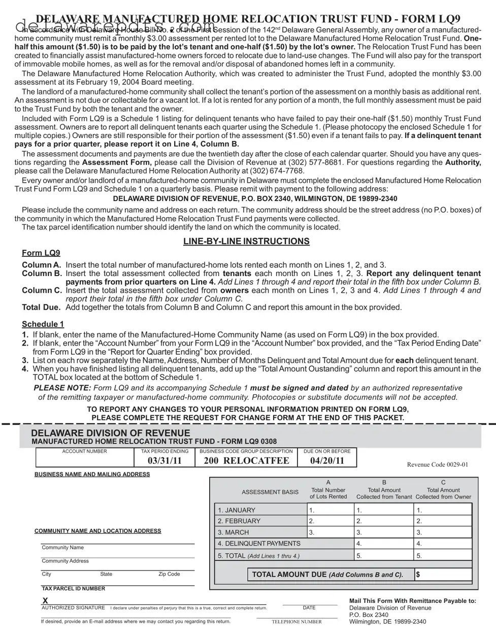 Free Delaware Lq9 PDF Template