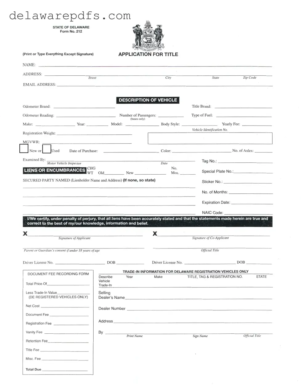 Free Delaware No 212 PDF Template