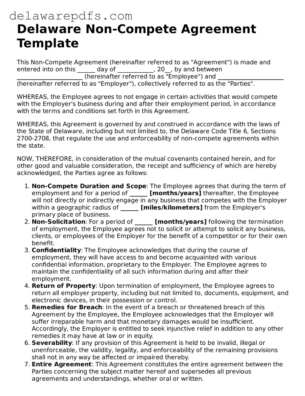 Legal Delaware Non-compete Agreement Document