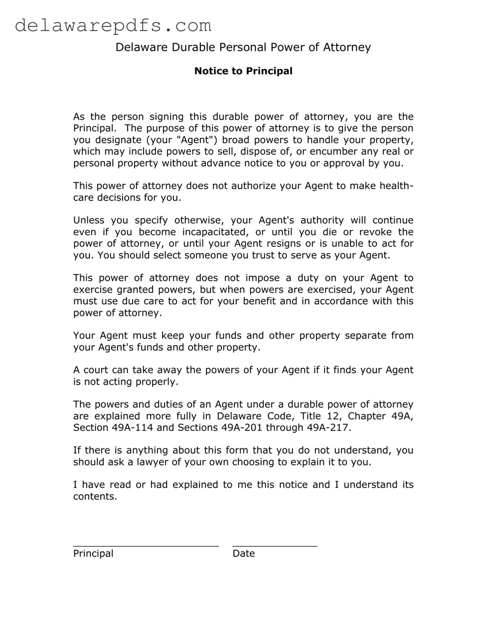 Free Delaware Notice To Principal PDF Template