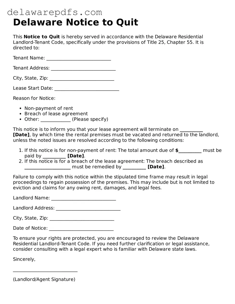 Legal Delaware Notice to Quit Document