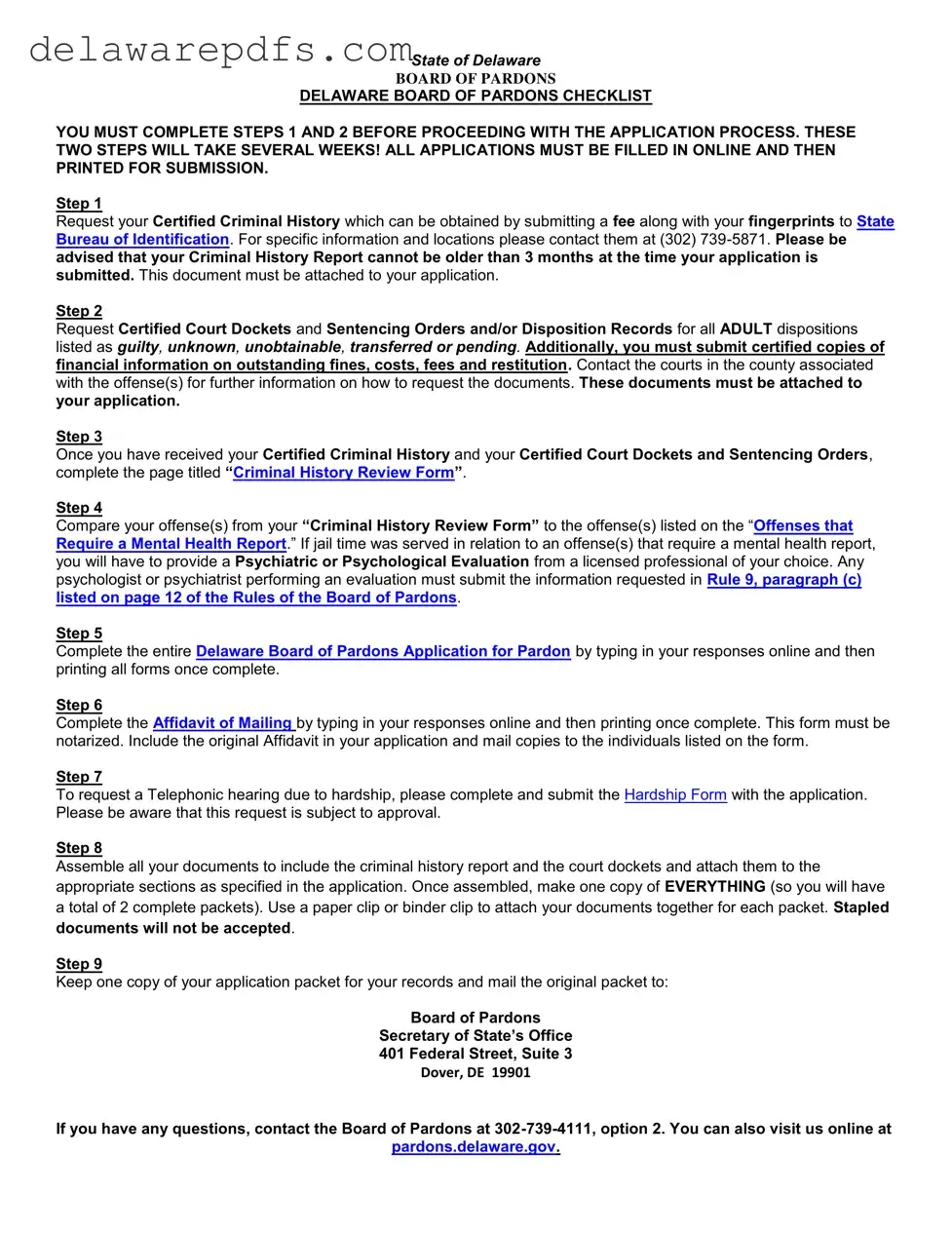 Free Delaware Pardon Application PDF Template