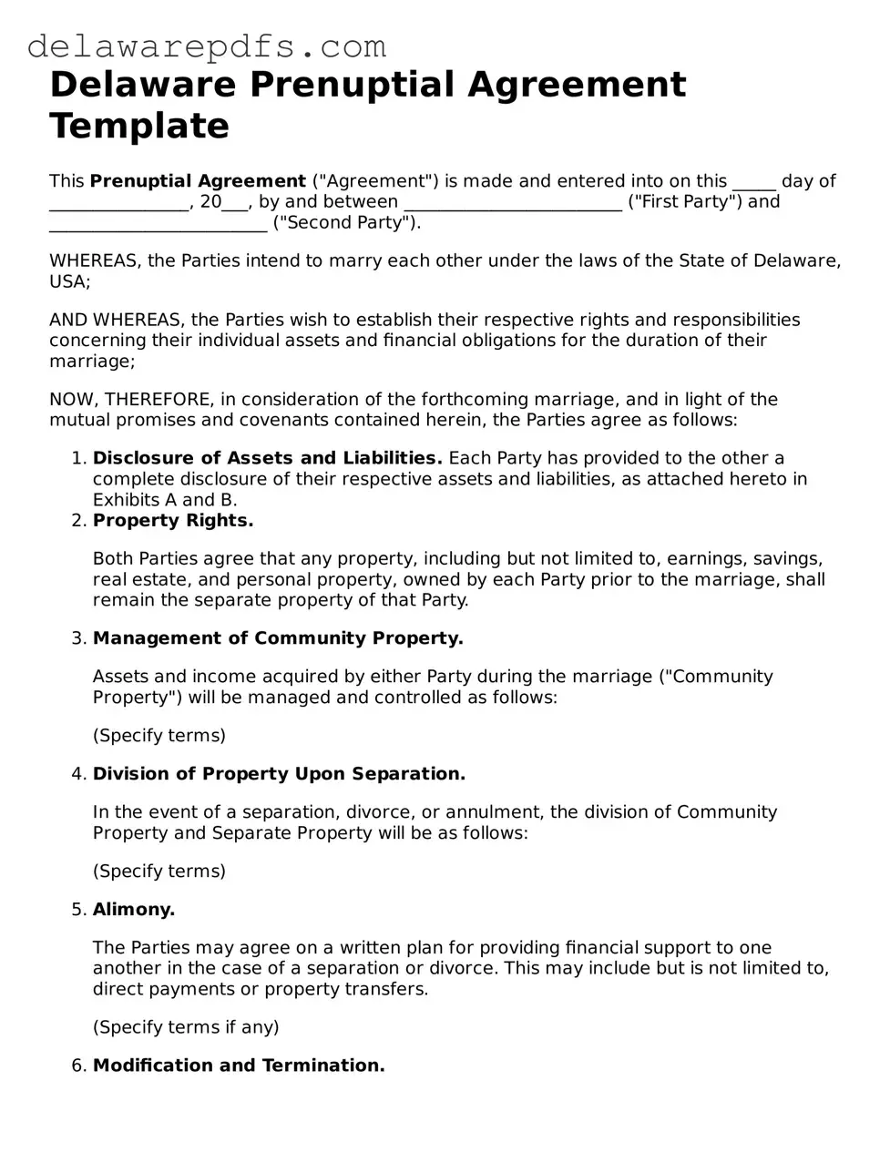 Legal Delaware Prenuptial Agreement Document