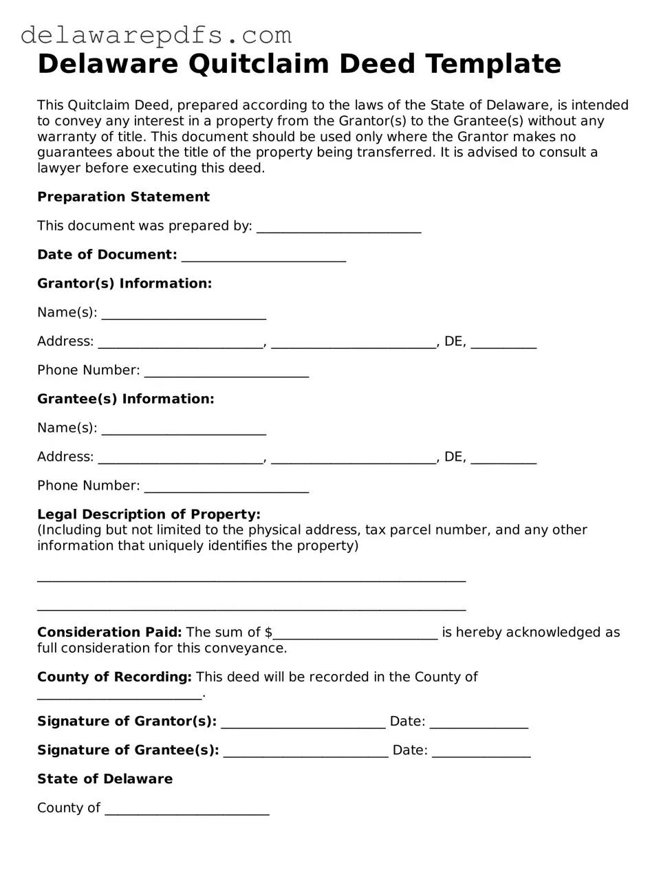 Legal Delaware Quitclaim Deed Document