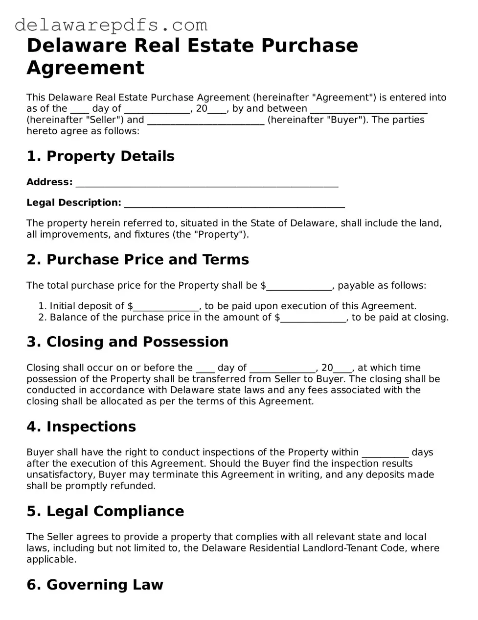 Legal Delaware Real Estate Purchase Agreement Document