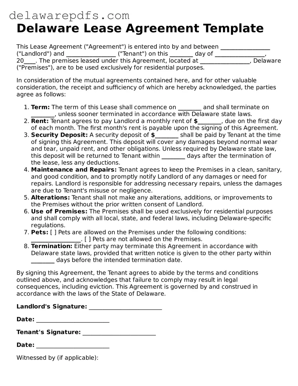Legal Delaware Lease Agreement Document