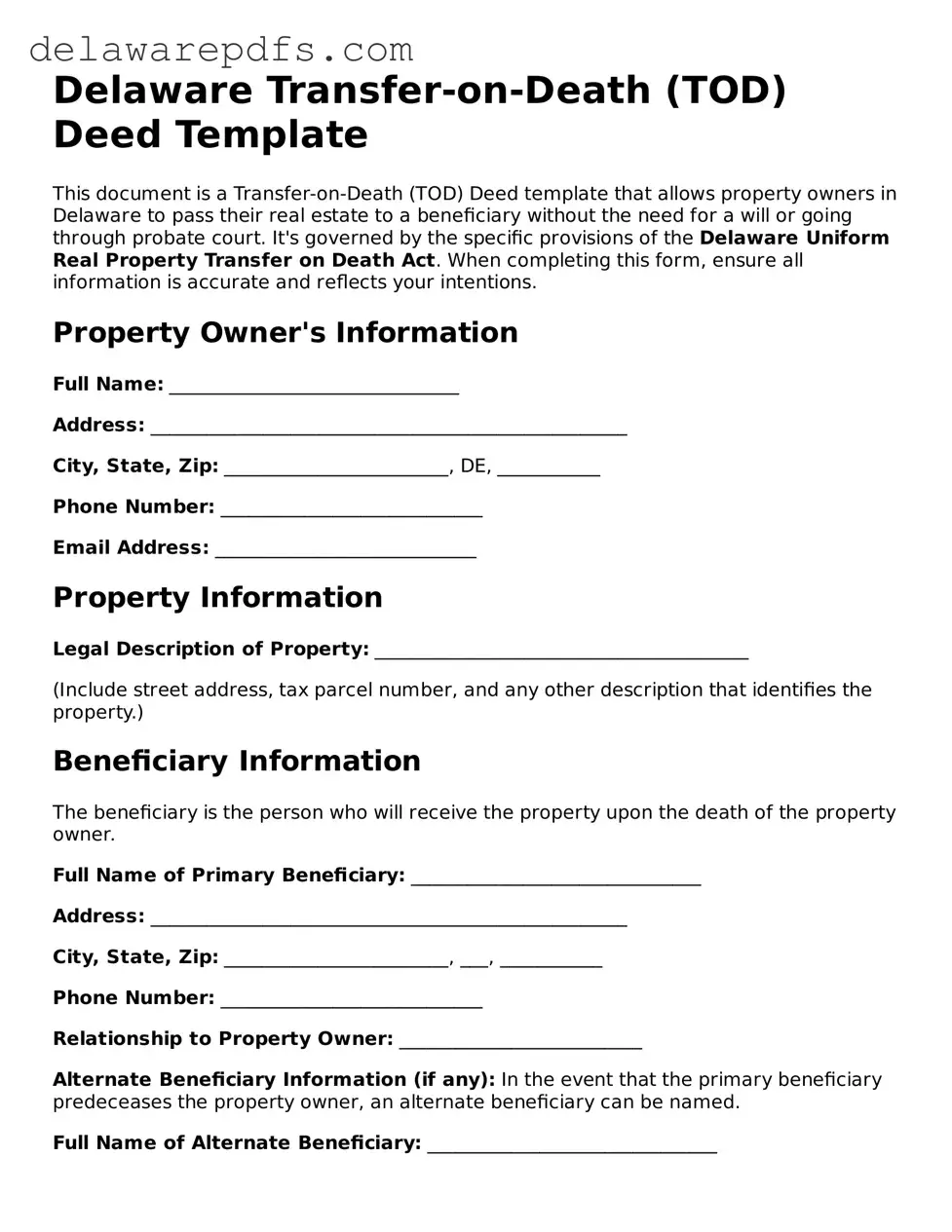 Legal Delaware Transfer-on-Death Deed Document
