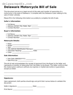 Legal Delaware Motorcycle Bill of Sale Document