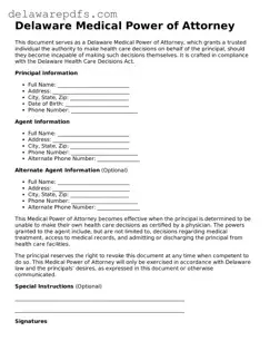 Legal Delaware Medical Power of Attorney Document