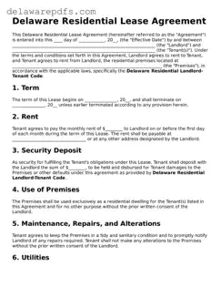 Legal Delaware Residential Lease Agreement Document