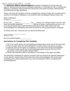 Legal Delaware Notary Acknowledgement Document